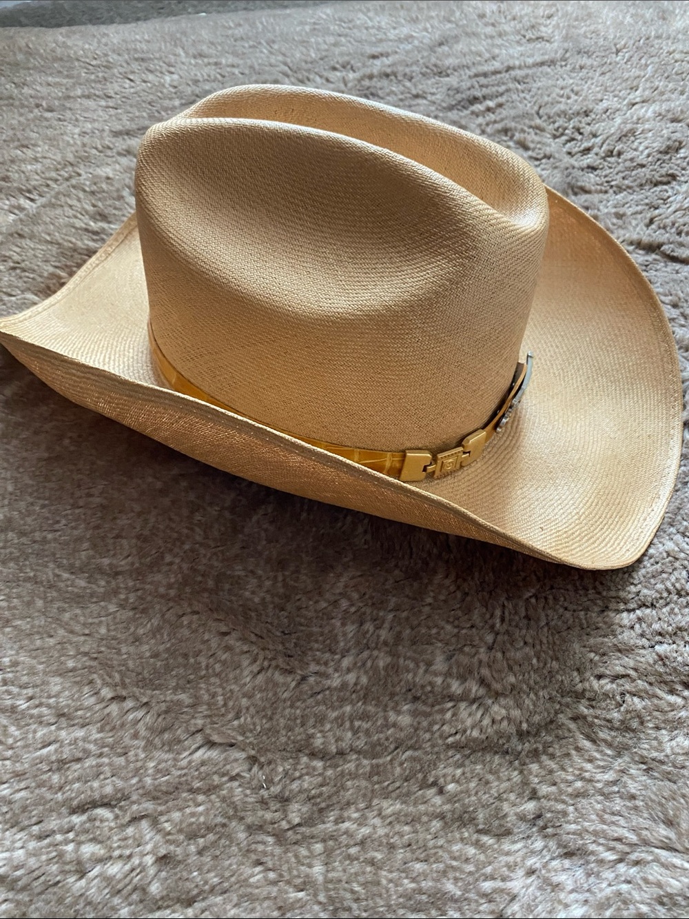 Children's Cream Straw Cowboy Hat with Gold Accent